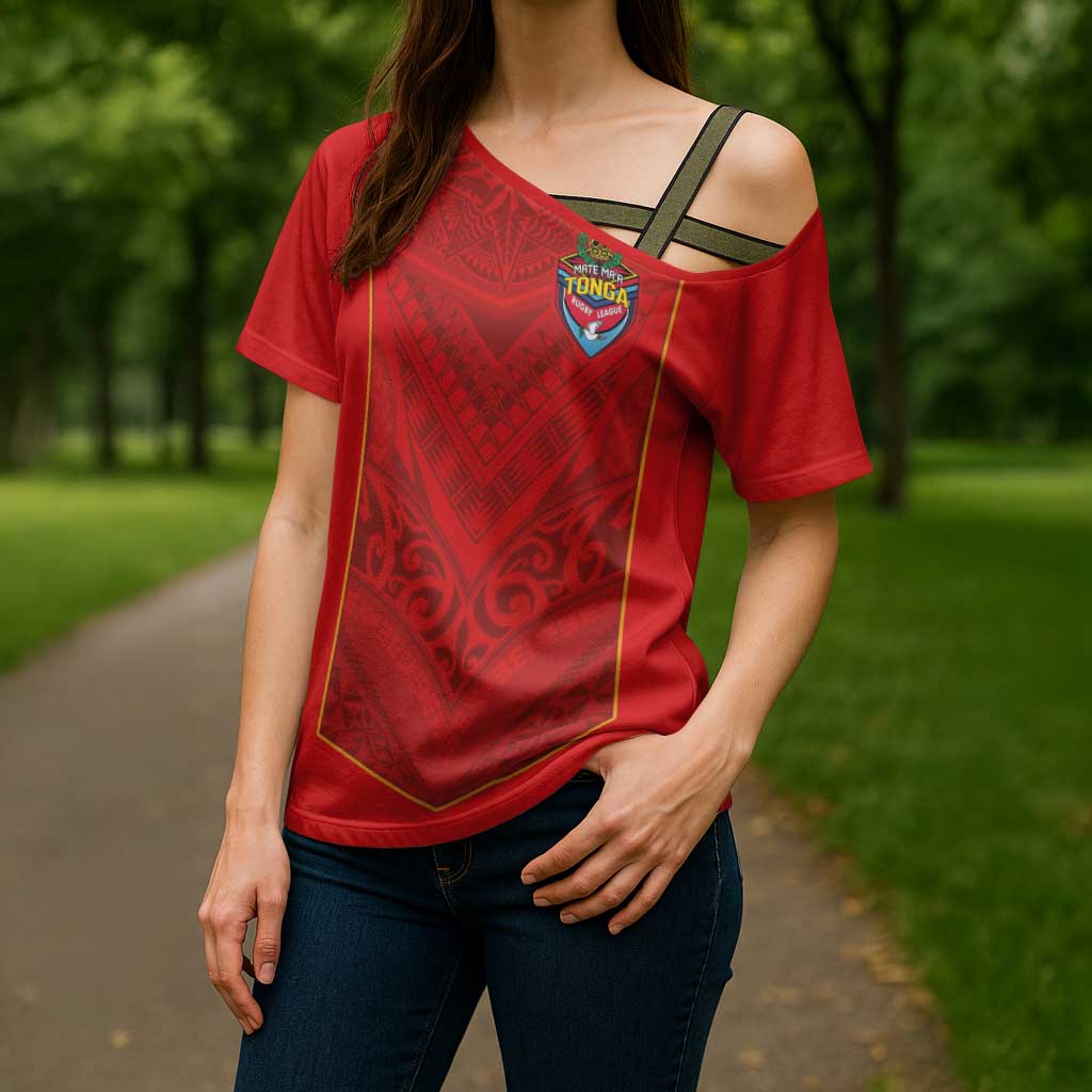 Custom Mate Ma'a Tonga Rugby Cross Shoulder Shirt Ngatu Tribal Motifs Sporty Style - Polynesian Pride