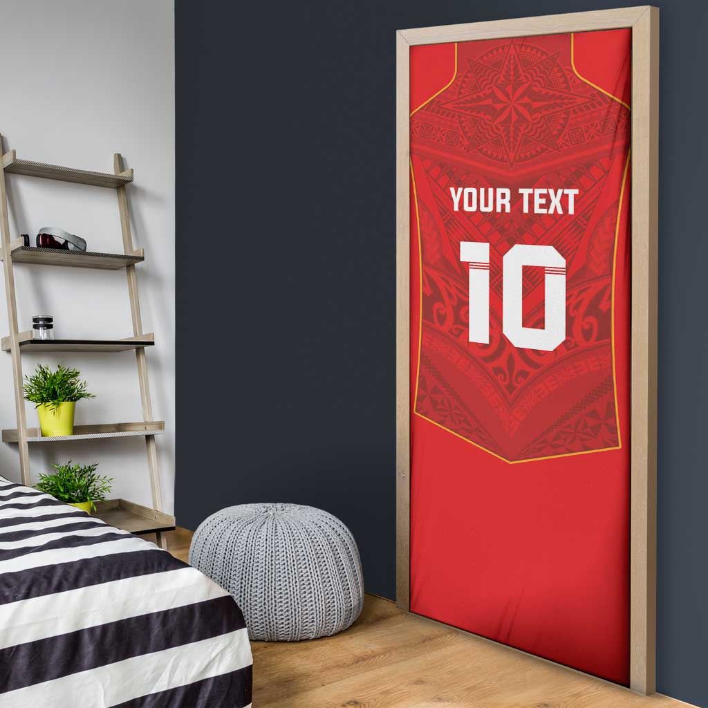 Custom Mate Ma'a Tonga Rugby Door Cover Ngatu Tribal Motifs Sporty Style - Polynesian Pride