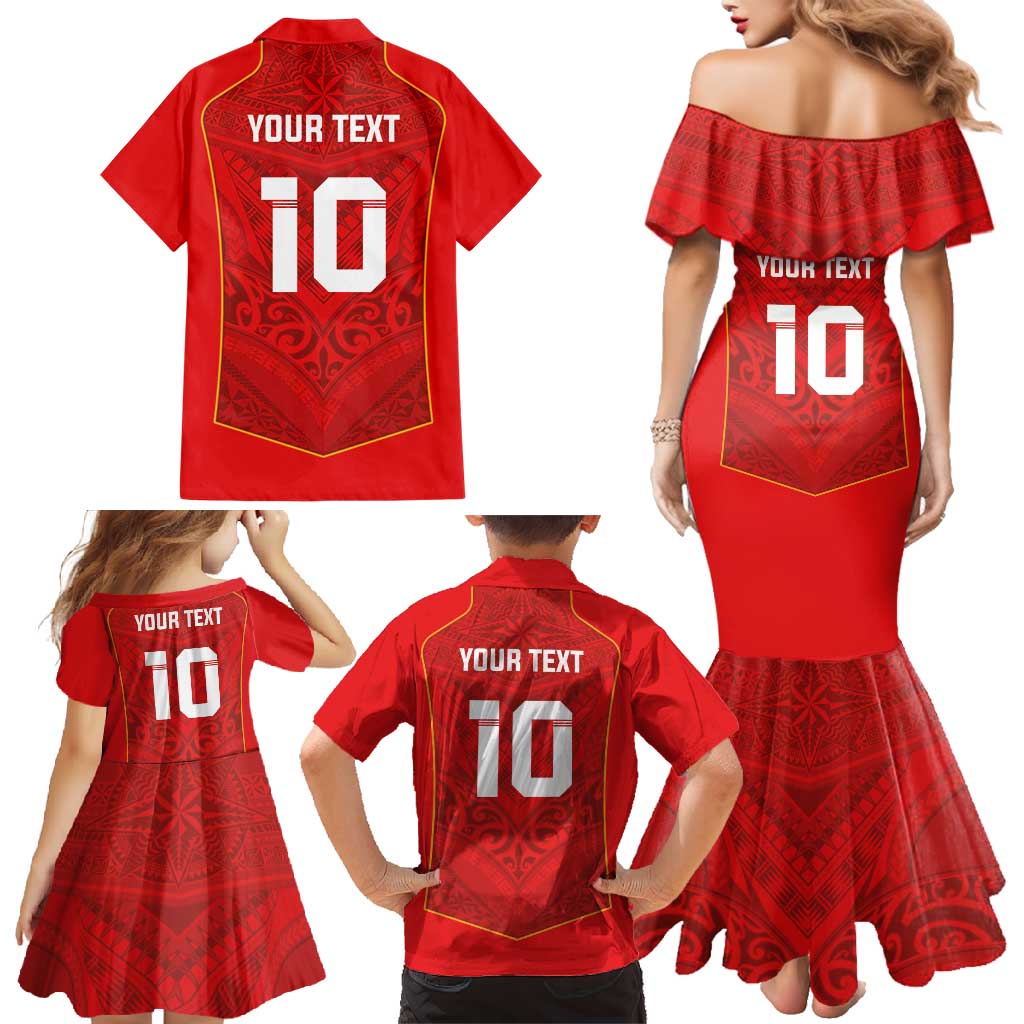Custom Mate Ma'a Tonga Rugby Family Matching Mermaid Dress and Hawaiian Shirt Ngatu Tribal Motifs Sporty Style LT03 - Polynesian Pride