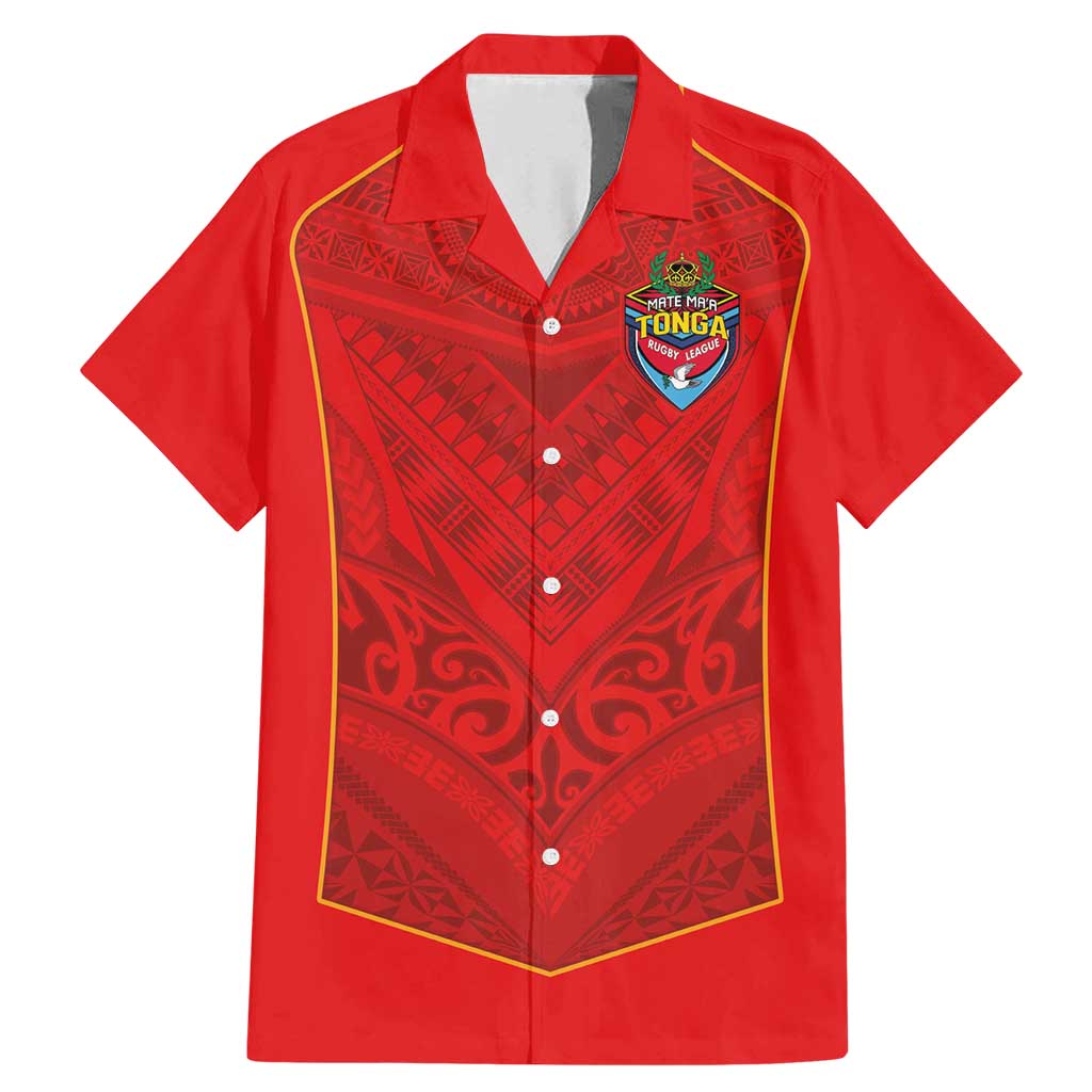 Custom Mate Ma'a Tonga Rugby Family Matching Mermaid Dress and Hawaiian Shirt Ngatu Tribal Motifs Sporty Style LT03 Dad's Shirt - Short Sleeve Red - Polynesian Pride
