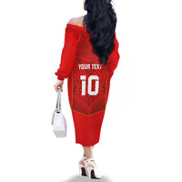 Custom Mate Ma'a Tonga Rugby Family Matching Off The Shoulder Long Sleeve Dress and Hawaiian Shirt Ngatu Tribal Motifs Sporty Style LT03 - Polynesian Pride