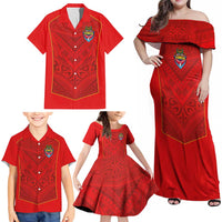 Custom Mate Ma'a Tonga Rugby Family Matching Off Shoulder Maxi Dress and Hawaiian Shirt Ngatu Tribal Motifs Sporty Style LT03 - Polynesian Pride