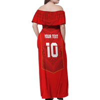 Custom Mate Ma'a Tonga Rugby Family Matching Off Shoulder Maxi Dress and Hawaiian Shirt Ngatu Tribal Motifs Sporty Style LT03 - Polynesian Pride
