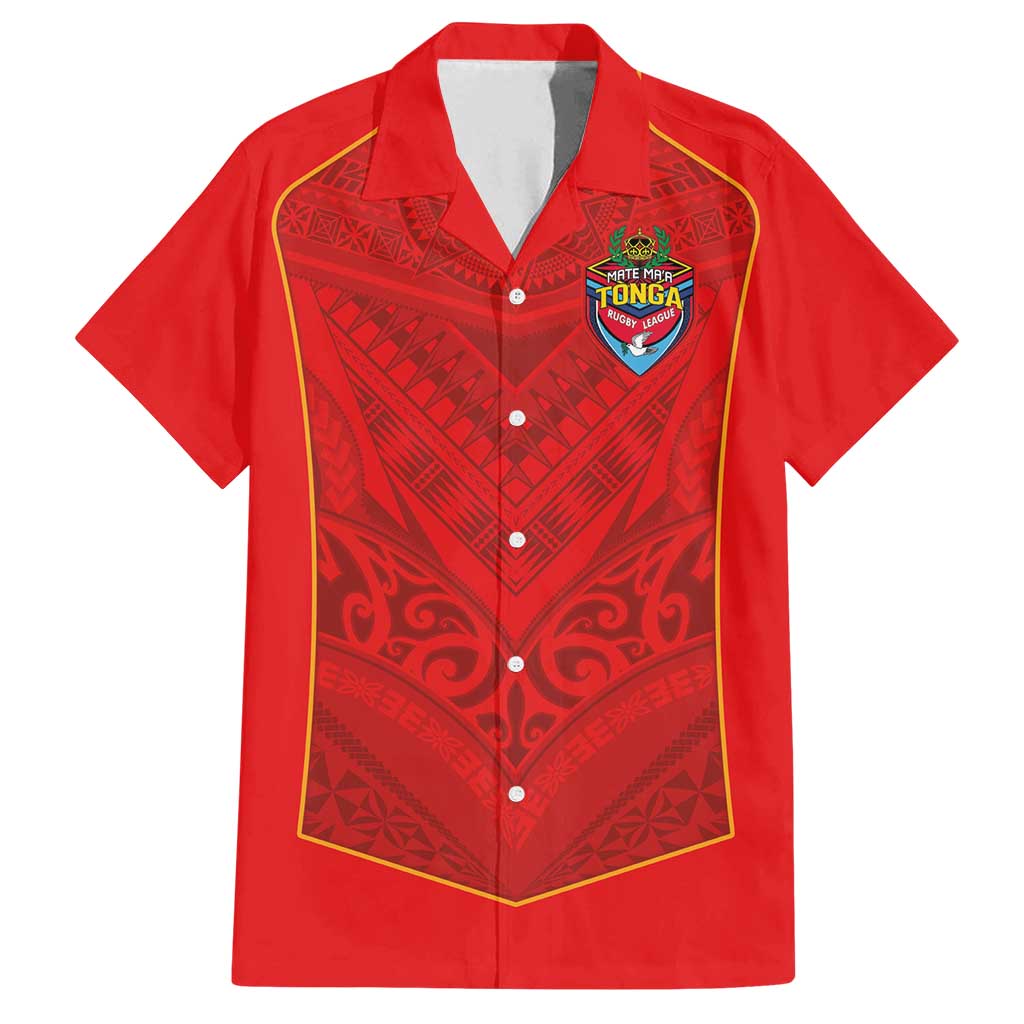 Custom Mate Ma'a Tonga Rugby Family Matching Off Shoulder Short Dress and Hawaiian Shirt Ngatu Tribal Motifs Sporty Style LT03 Dad's Shirt - Short Sleeve Red - Polynesian Pride