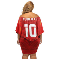 Custom Mate Ma'a Tonga Rugby Family Matching Off Shoulder Short Dress and Hawaiian Shirt Ngatu Tribal Motifs Sporty Style LT03 - Polynesian Pride