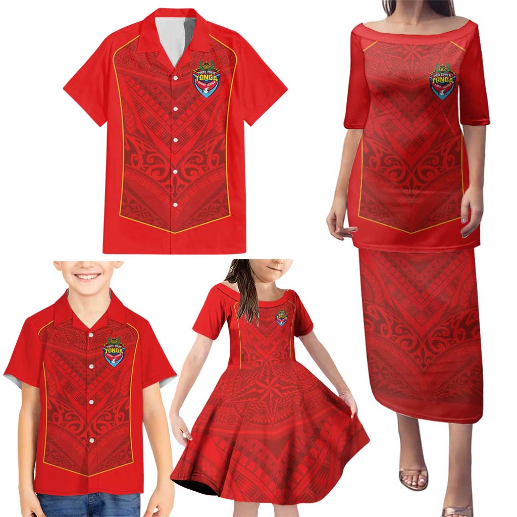 Custom Mate Ma'a Tonga Rugby Family Matching Puletasi and Hawaiian Shirt Ngatu Tribal Motifs Sporty Style LT03 - Polynesian Pride