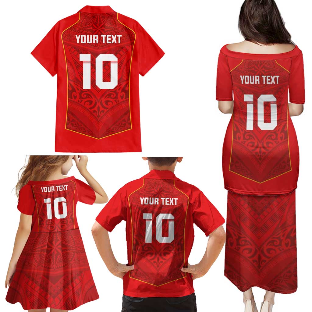 Custom Mate Ma'a Tonga Rugby Family Matching Puletasi and Hawaiian Shirt Ngatu Tribal Motifs Sporty Style LT03 - Polynesian Pride