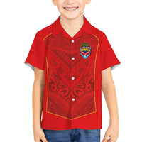 Custom Mate Ma'a Tonga Rugby Family Matching Puletasi and Hawaiian Shirt Ngatu Tribal Motifs Sporty Style LT03 Son's Shirt Red - Polynesian Pride
