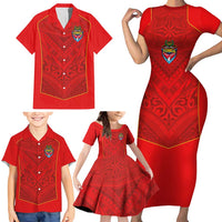 Custom Mate Ma'a Tonga Rugby Family Matching Short Sleeve Bodycon Dress and Hawaiian Shirt Ngatu Tribal Motifs Sporty Style LT03 - Polynesian Pride