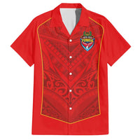 Custom Mate Ma'a Tonga Rugby Family Matching Short Sleeve Bodycon Dress and Hawaiian Shirt Ngatu Tribal Motifs Sporty Style LT03 Dad's Shirt - Short Sleeve Red - Polynesian Pride