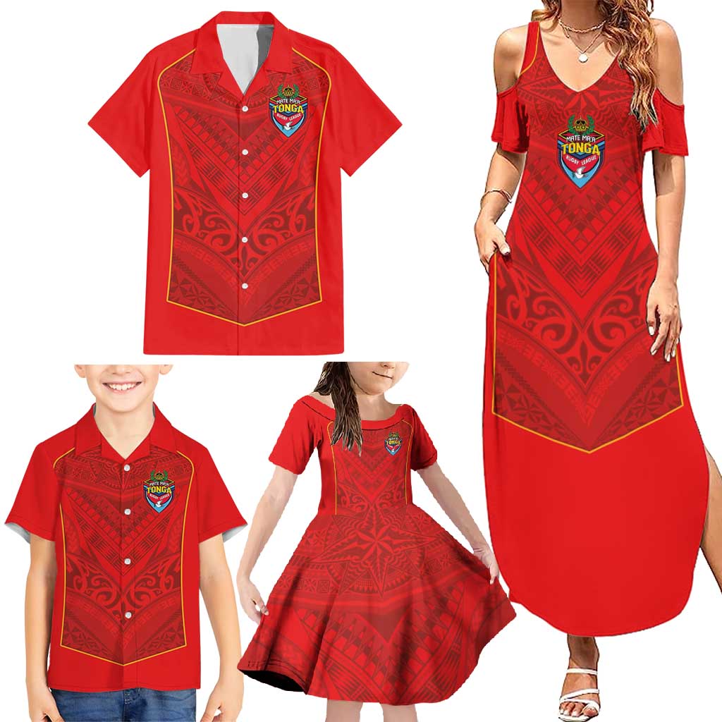 Custom Mate Ma'a Tonga Rugby Family Matching Summer Maxi Dress and Hawaiian Shirt Ngatu Tribal Motifs Sporty Style LT03 - Polynesian Pride
