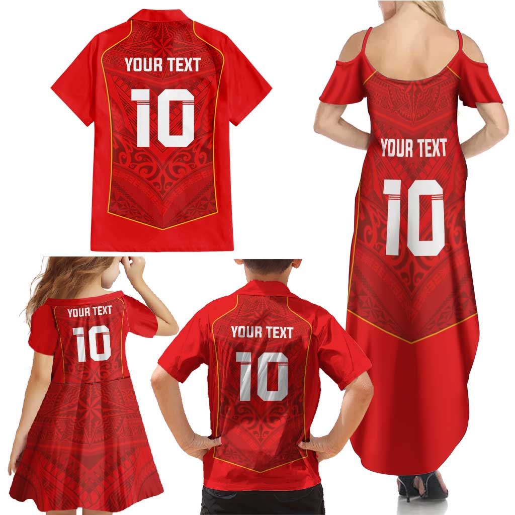 Custom Mate Ma'a Tonga Rugby Family Matching Summer Maxi Dress and Hawaiian Shirt Ngatu Tribal Motifs Sporty Style LT03 - Polynesian Pride