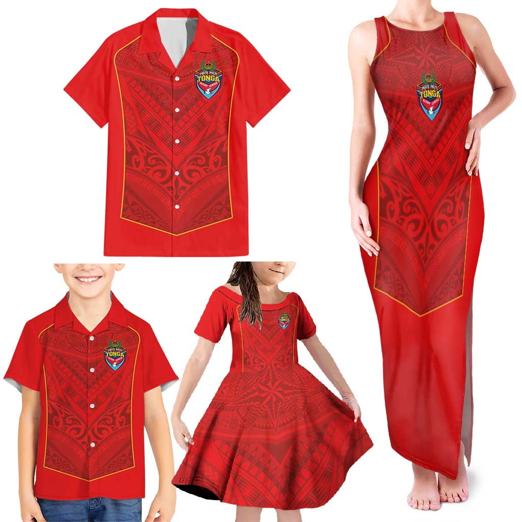 Custom Mate Ma'a Tonga Rugby Family Matching Tank Maxi Dress and Hawaiian Shirt Ngatu Tribal Motifs Sporty Style LT03 - Polynesian Pride