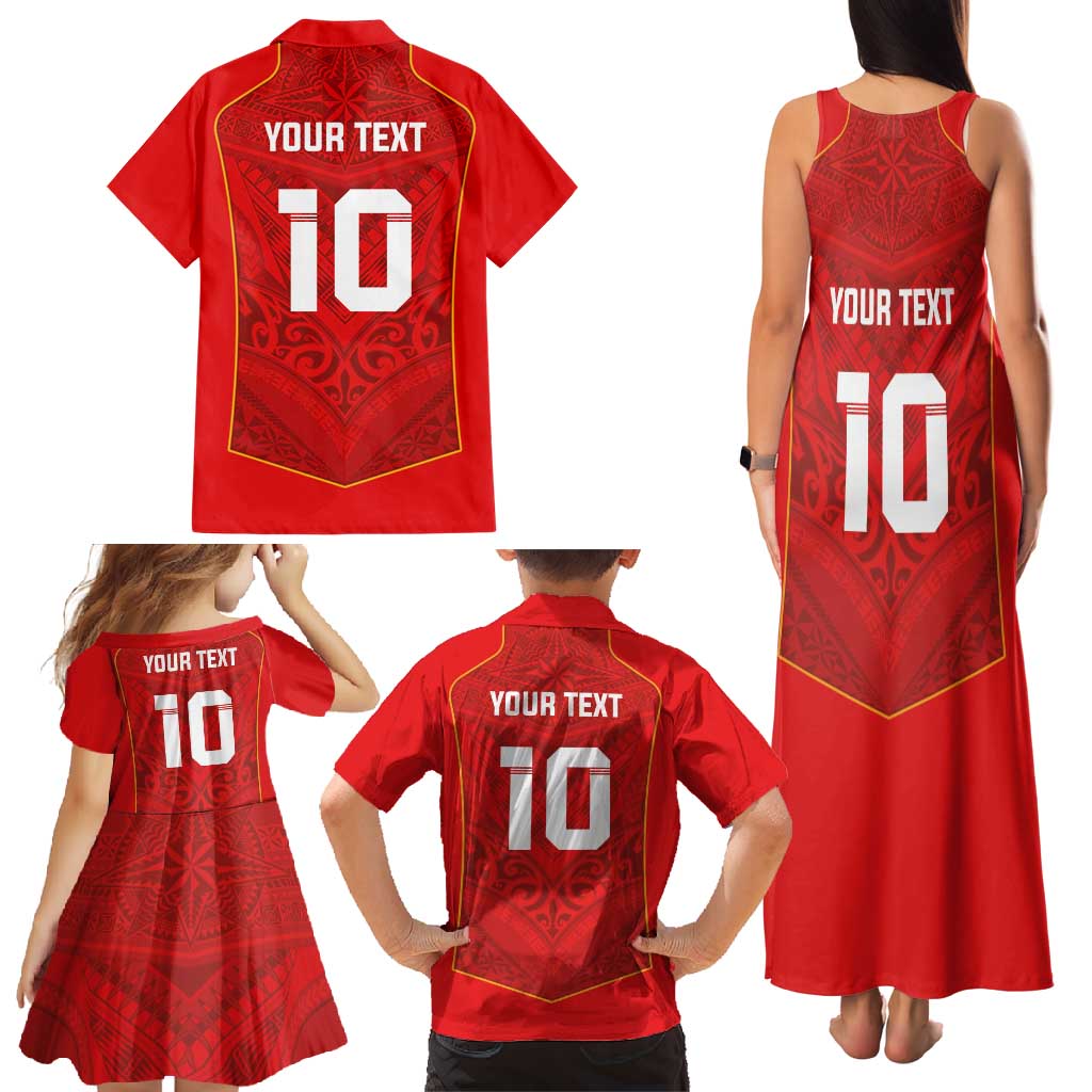 Custom Mate Ma'a Tonga Rugby Family Matching Tank Maxi Dress and Hawaiian Shirt Ngatu Tribal Motifs Sporty Style LT03 - Polynesian Pride