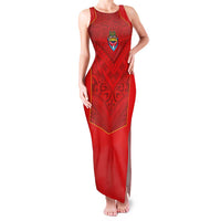 Custom Mate Ma'a Tonga Rugby Family Matching Tank Maxi Dress and Hawaiian Shirt Ngatu Tribal Motifs Sporty Style LT03 Mom's Dress Red - Polynesian Pride