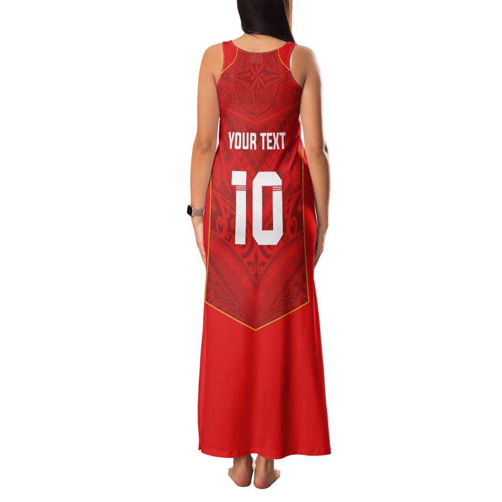 Custom Mate Ma'a Tonga Rugby Family Matching Tank Maxi Dress and Hawaiian Shirt Ngatu Tribal Motifs Sporty Style LT03 - Polynesian Pride