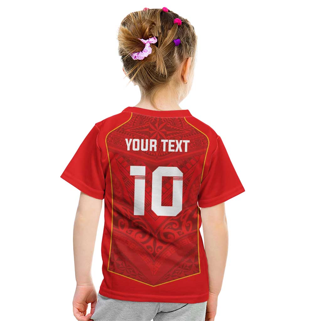 Custom Mate Ma'a Tonga Rugby Kid T Shirt Ngatu Tribal Motifs Sporty Style - Polynesian Pride