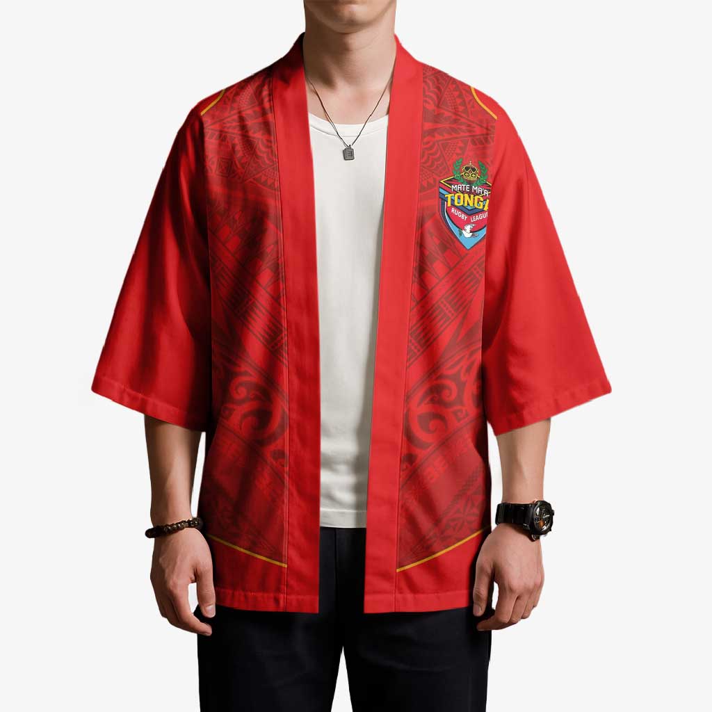 Custom Mate Ma'a Tonga Rugby Kimono Ngatu Tribal Motifs Sporty Style - Polynesian Pride