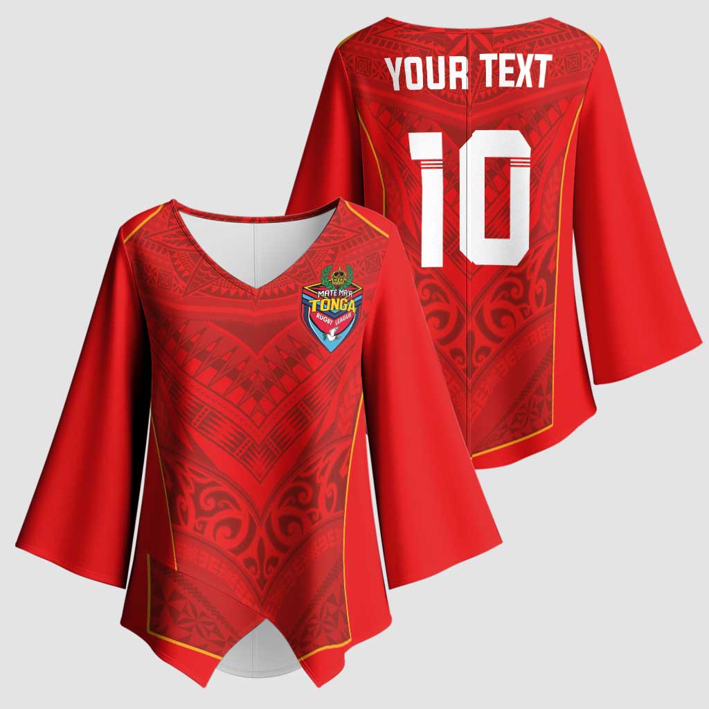 Custom Mate Ma'a Tonga Rugby Kimono Sleeve Blouse Ngatu Tribal Motifs Sporty Style - Polynesian Pride