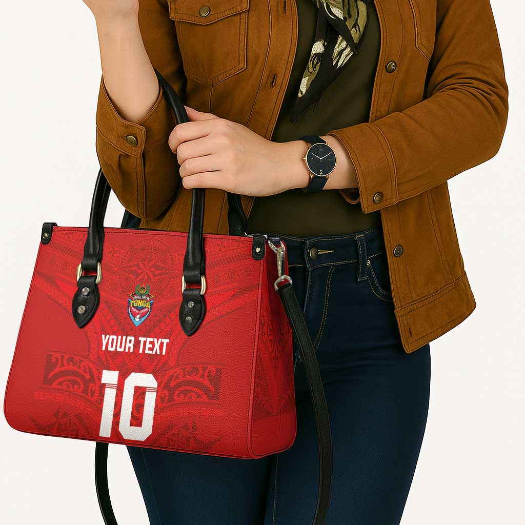 Custom Mate Ma'a Tonga Rugby Leather Bag Ngatu Tribal Motifs Sporty Style - Polynesian Pride