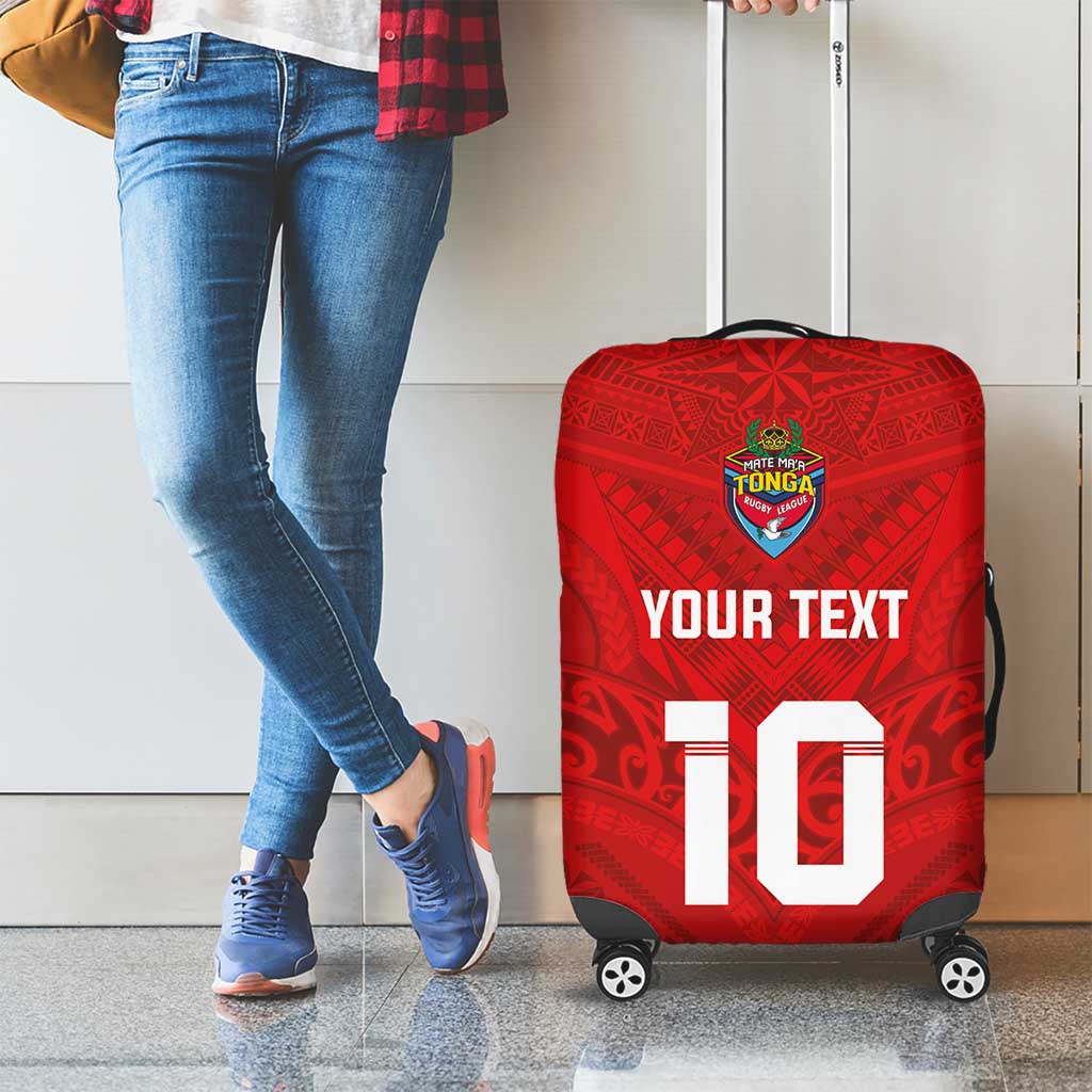 Custom Mate Ma'a Tonga Rugby Luggage Cover Ngatu Tribal Motifs Sporty Style - Polynesian Pride