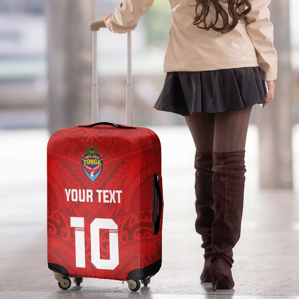 Custom Mate Ma'a Tonga Rugby Luggage Cover Ngatu Tribal Motifs Sporty Style - Polynesian Pride