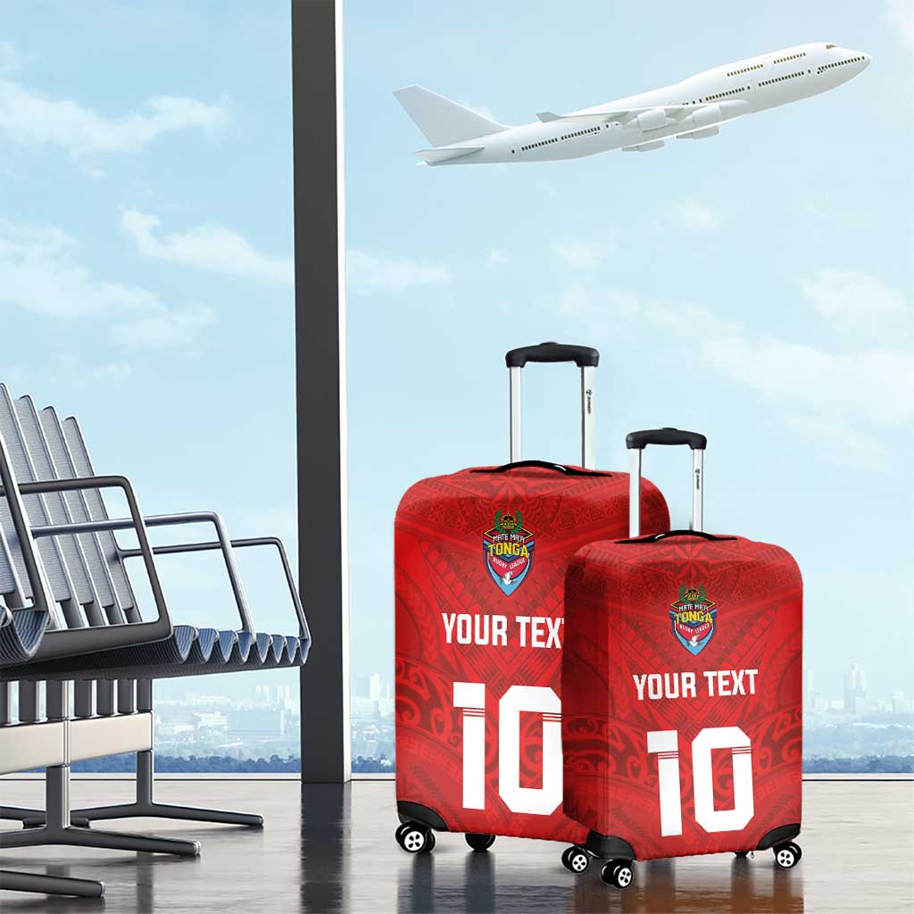Custom Mate Ma'a Tonga Rugby Luggage Cover Ngatu Tribal Motifs Sporty Style - Polynesian Pride