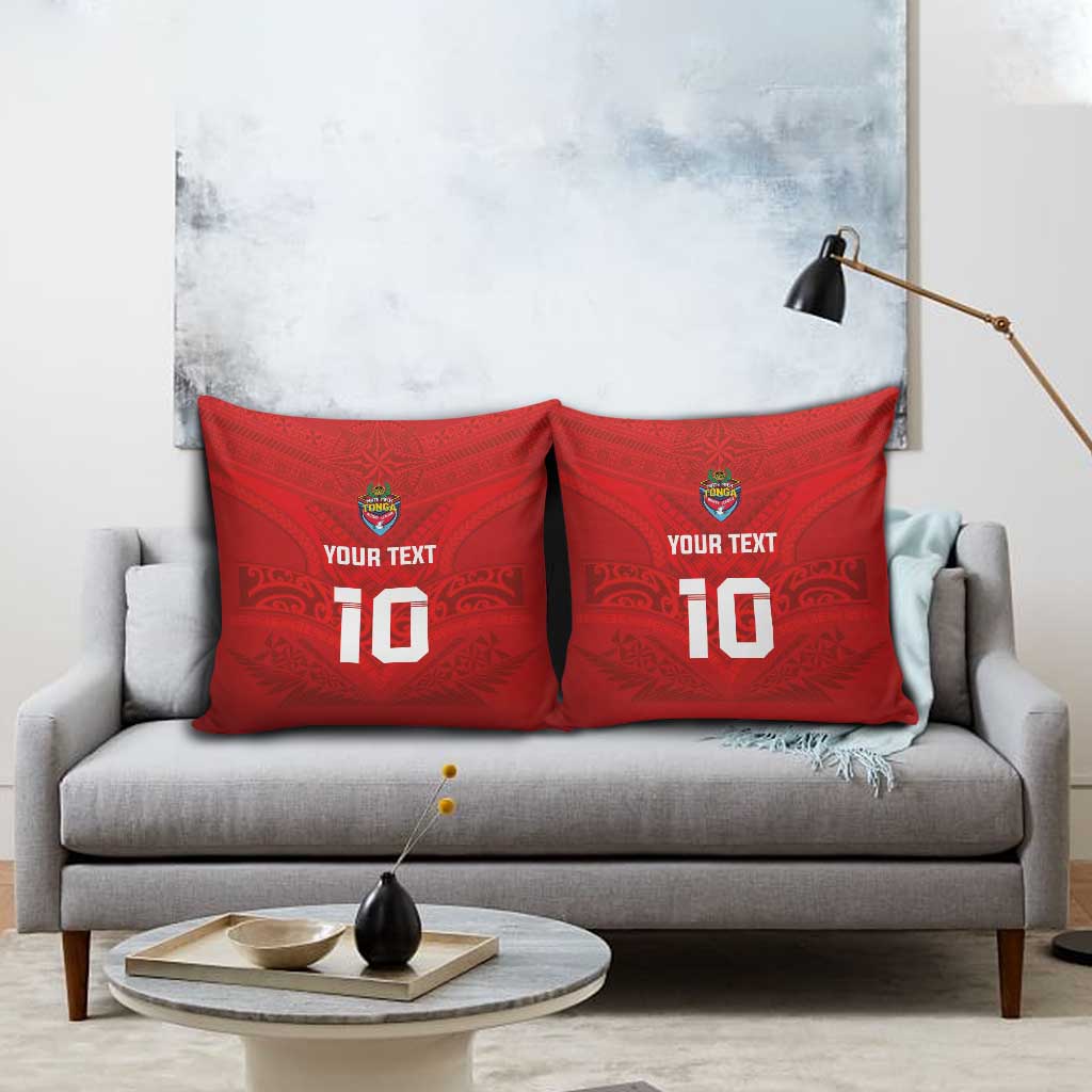 Custom Mate Ma'a Tonga Rugby Pillow Cover Ngatu Tribal Motifs Sporty Style - Polynesian Pride