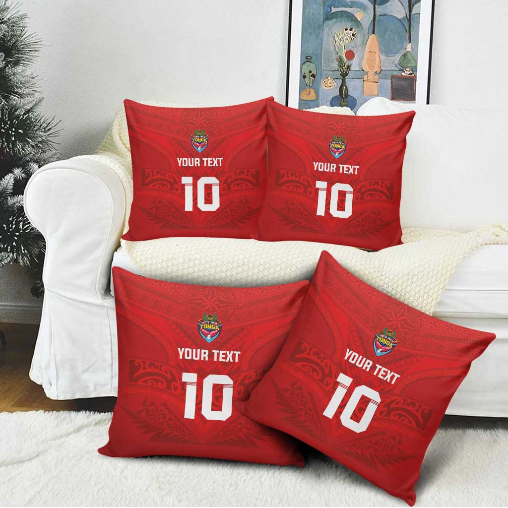 Custom Mate Ma'a Tonga Rugby Pillow Cover Ngatu Tribal Motifs Sporty Style - Polynesian Pride