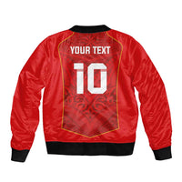 Custom Mate Ma'a Tonga Rugby Sleeve Zip Bomber Jacket Ngatu Tribal Motifs Sporty Style - Polynesian Pride