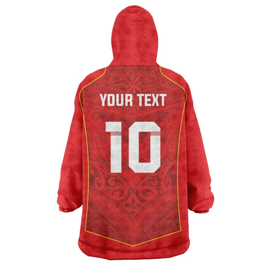 Custom Mate Ma'a Tonga Rugby Wearable Blanket Hoodie Ngatu Tribal Motifs Sporty Style LT03 - Polynesian Pride