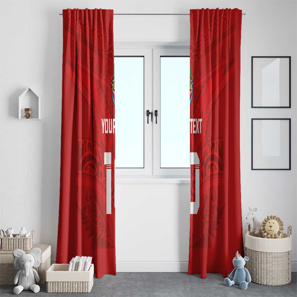 Custom Mate Ma'a Tonga Rugby Window Curtain Ngatu Tribal Motifs Sporty Style - Polynesian Pride