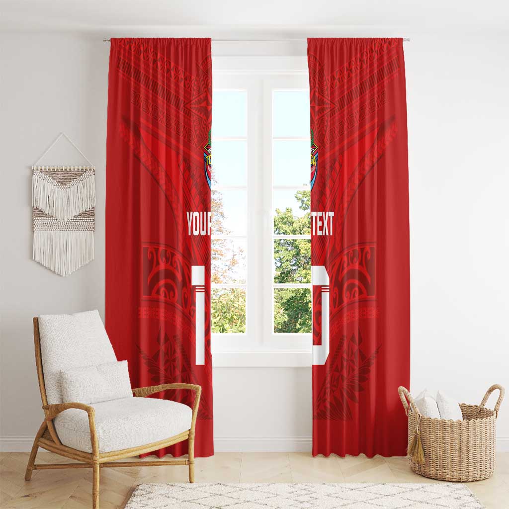 Custom Mate Ma'a Tonga Rugby Window Curtain Ngatu Tribal Motifs Sporty Style - Polynesian Pride