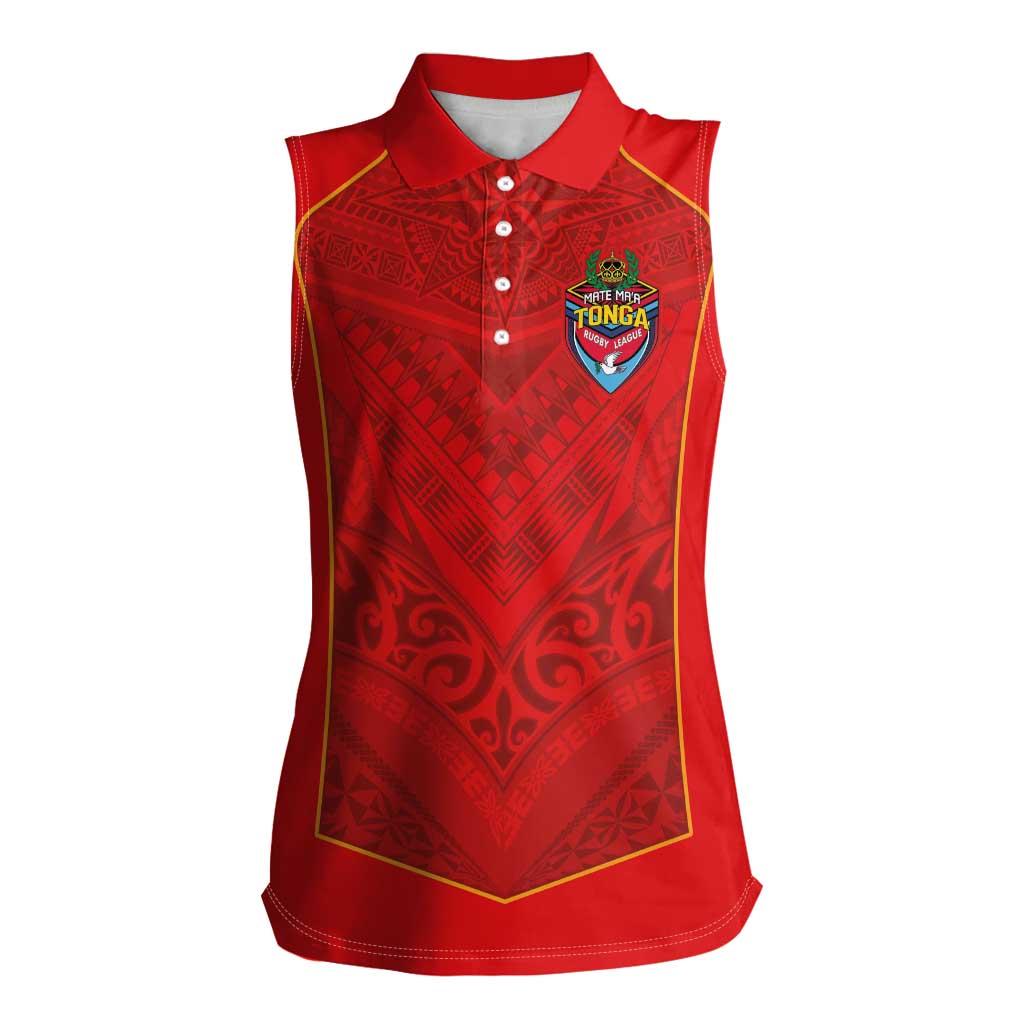 Custom Mate Ma'a Tonga Rugby Women Sleeveless Polo Shirt Ngatu Tribal Motifs Sporty Style LT03 Female Red - Polynesian Pride