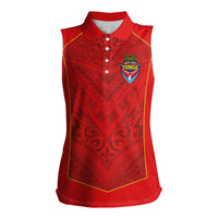 Custom Mate Ma'a Tonga Rugby Women Sleeveless Polo Shirt Ngatu Tribal Motifs Sporty Style LT03 Female Red - Polynesian Pride