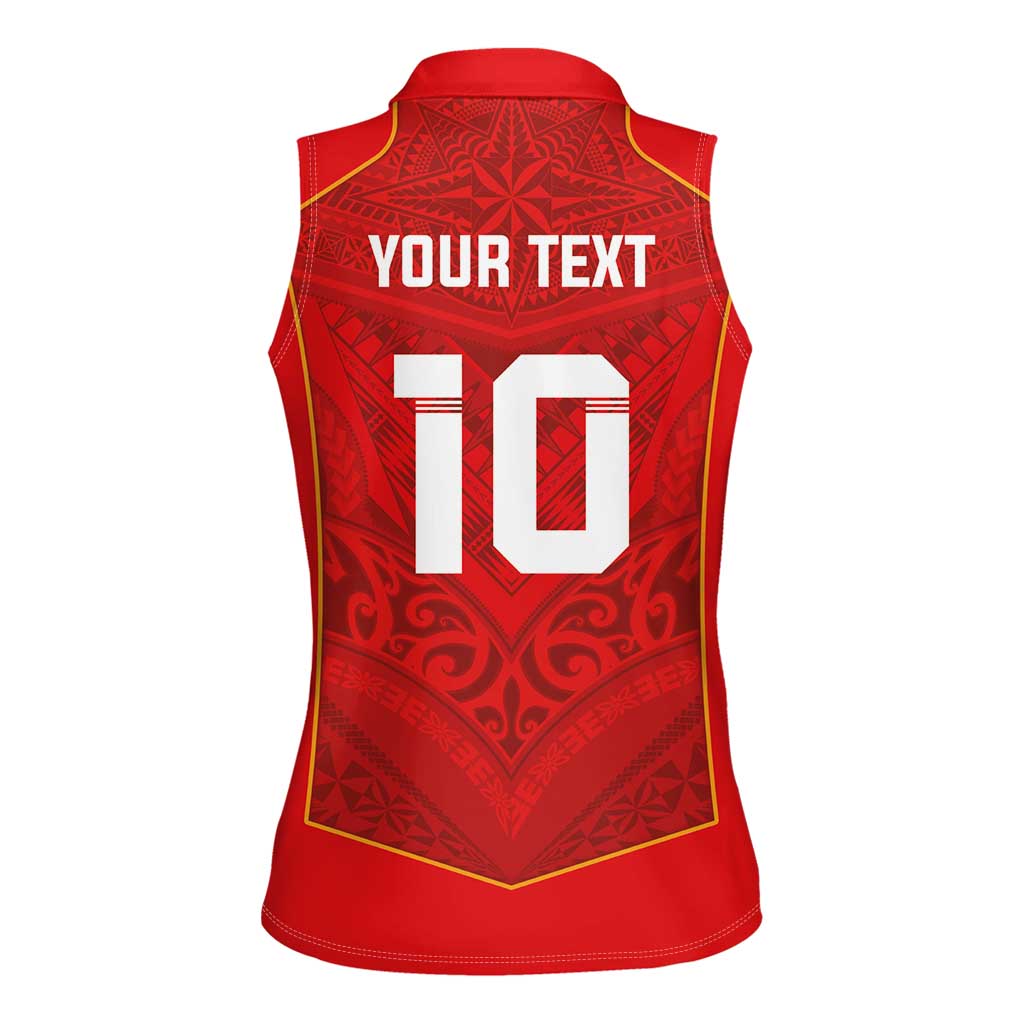 Custom Mate Ma'a Tonga Rugby Women Sleeveless Polo Shirt Ngatu Tribal Motifs Sporty Style LT03 - Polynesian Pride