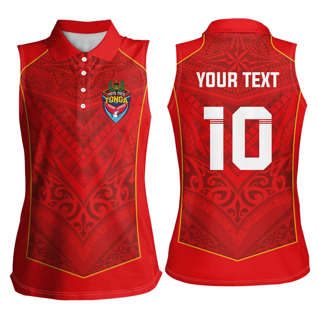 Custom Mate Ma'a Tonga Rugby Women Sleeveless Polo Shirt Ngatu Tribal Motifs Sporty Style LT03 - Polynesian Pride