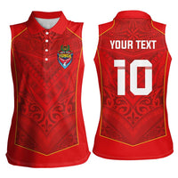 Custom Mate Ma'a Tonga Rugby Women Sleeveless Polo Shirt Ngatu Tribal Motifs Sporty Style LT03 - Polynesian Pride