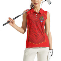 Custom Mate Ma'a Tonga Rugby Women Sleeveless Polo Shirt Ngatu Tribal Motifs Sporty Style LT03 - Polynesian Pride