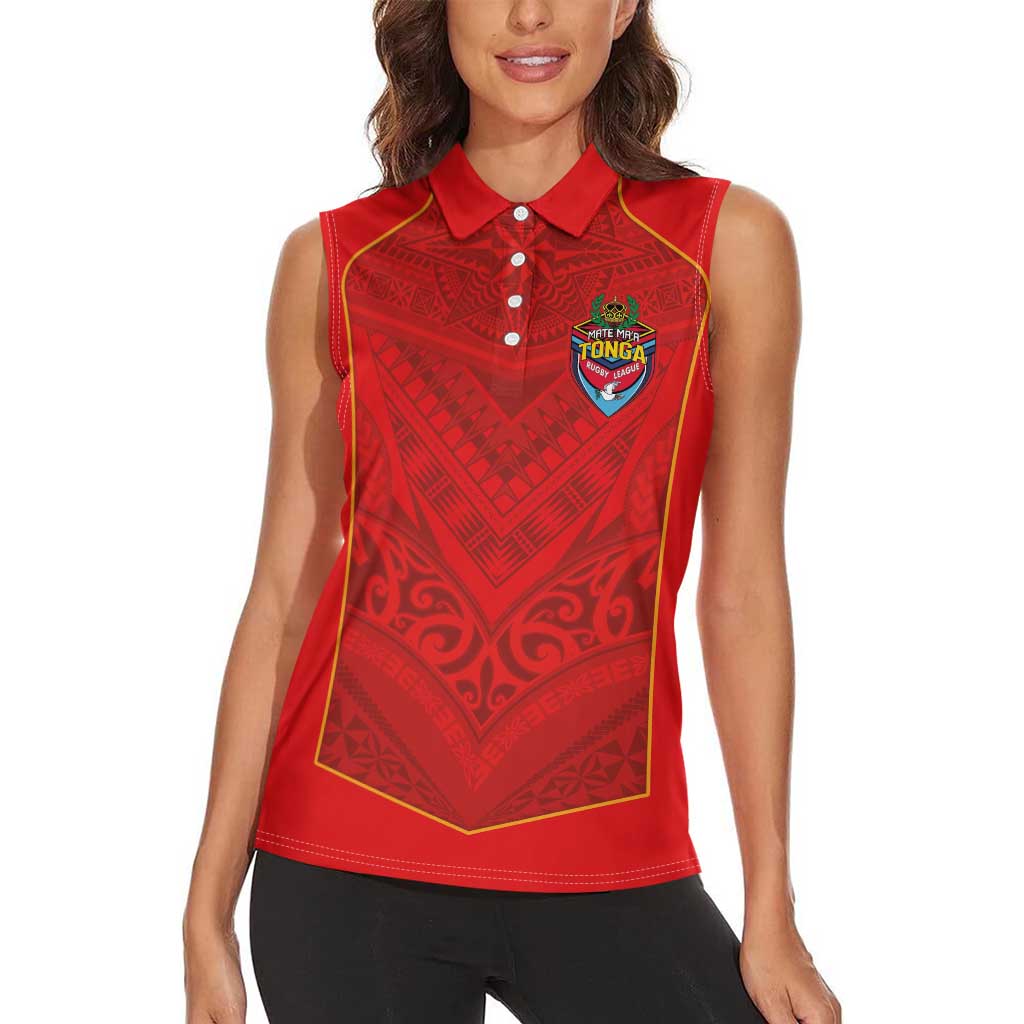 Custom Mate Ma'a Tonga Rugby Women Sleeveless Polo Shirt Ngatu Tribal Motifs Sporty Style LT03 - Polynesian Pride