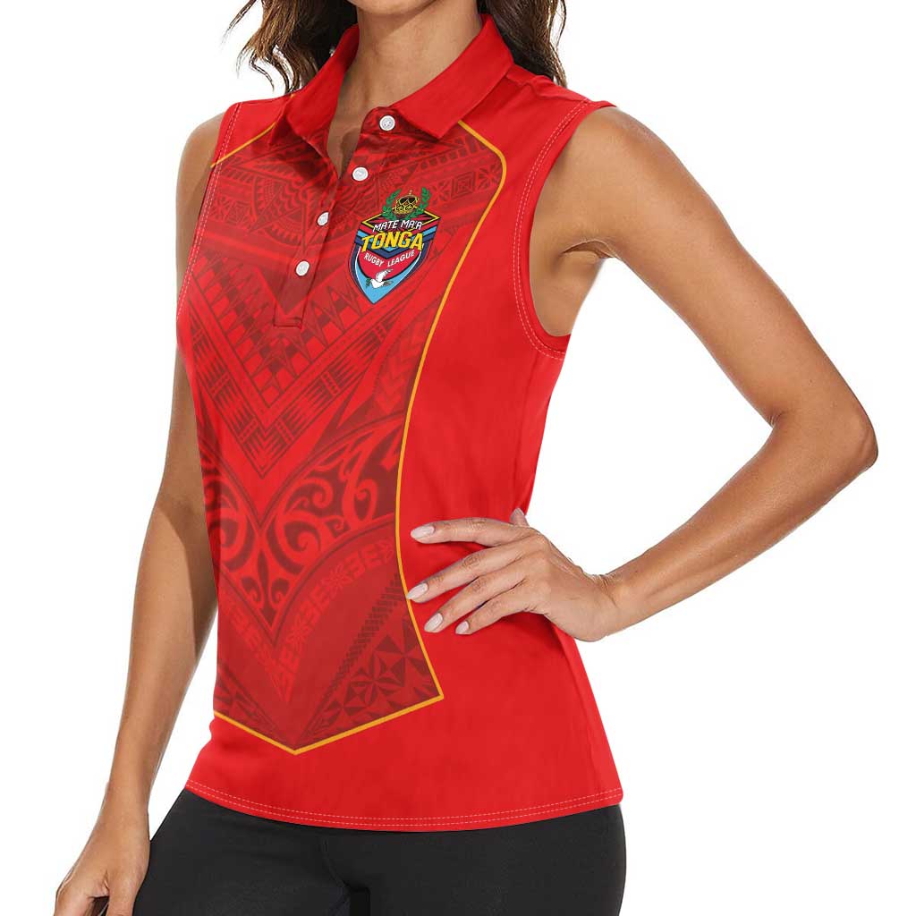 Custom Mate Ma'a Tonga Rugby Women Sleeveless Polo Shirt Ngatu Tribal Motifs Sporty Style LT03 - Polynesian Pride