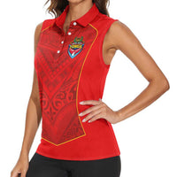 Custom Mate Ma'a Tonga Rugby Women Sleeveless Polo Shirt Ngatu Tribal Motifs Sporty Style LT03 - Polynesian Pride