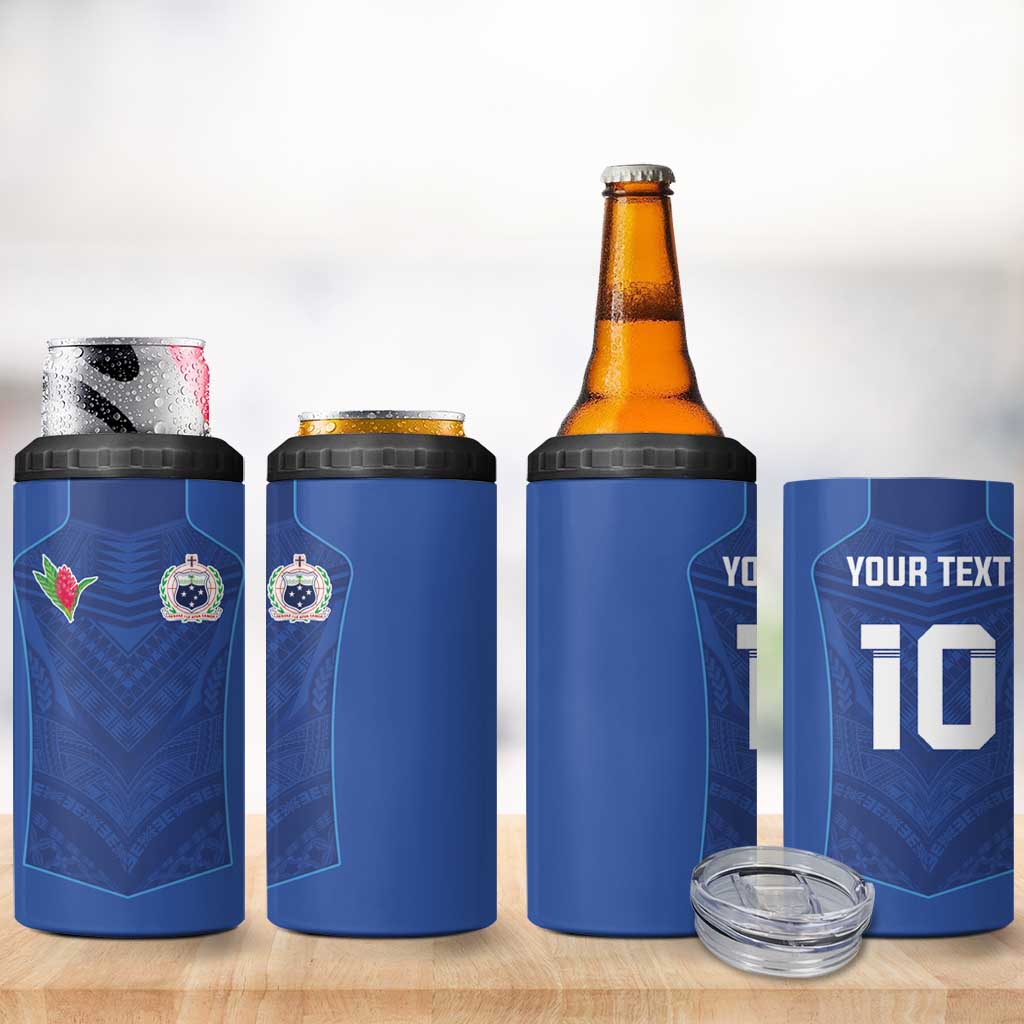 Custom Samoa Rugby 4 in 1 Can Cooler Tumbler Tatau Tribal Motifs Sporty Style - Polynesian Pride