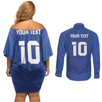 Custom Samoa Rugby Couples Matching Off Shoulder Short Dress and Long Sleeve Button Shirt Tatau Tribal Motifs Sporty Style - Polynesian Pride