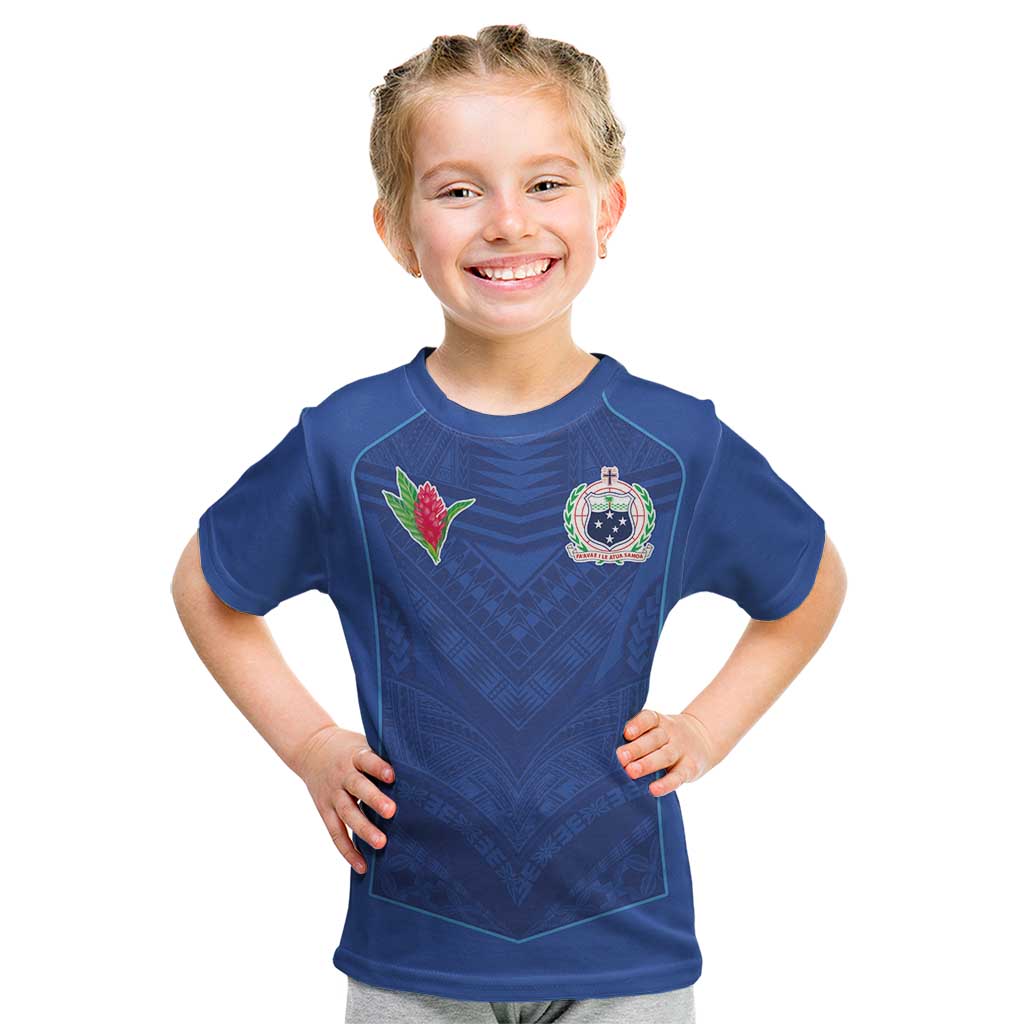 Custom Samoa Rugby Kid T Shirt Tatau Tribal Motifs Sporty Style - Polynesian Pride