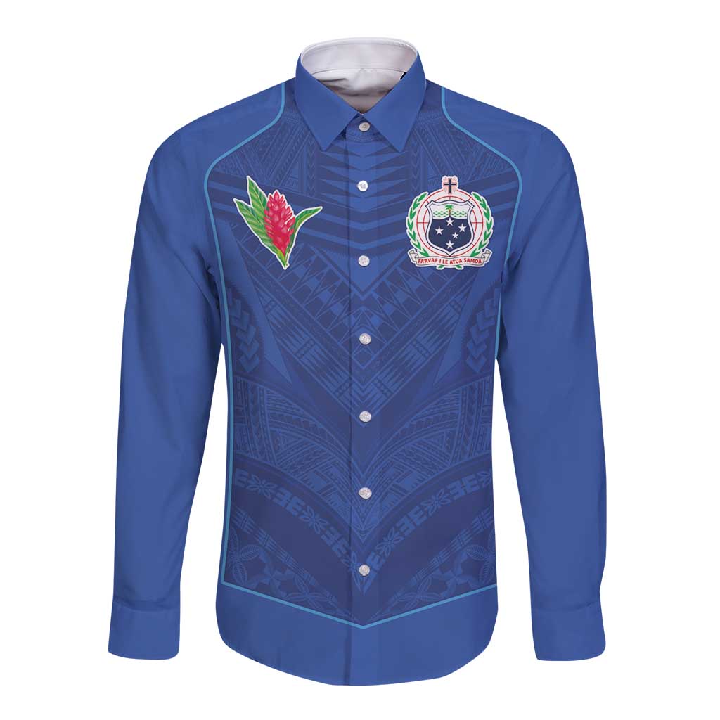 Custom Samoa Rugby Long Sleeve Button Shirt Tatau Tribal Motifs Sporty Style - Polynesian Pride