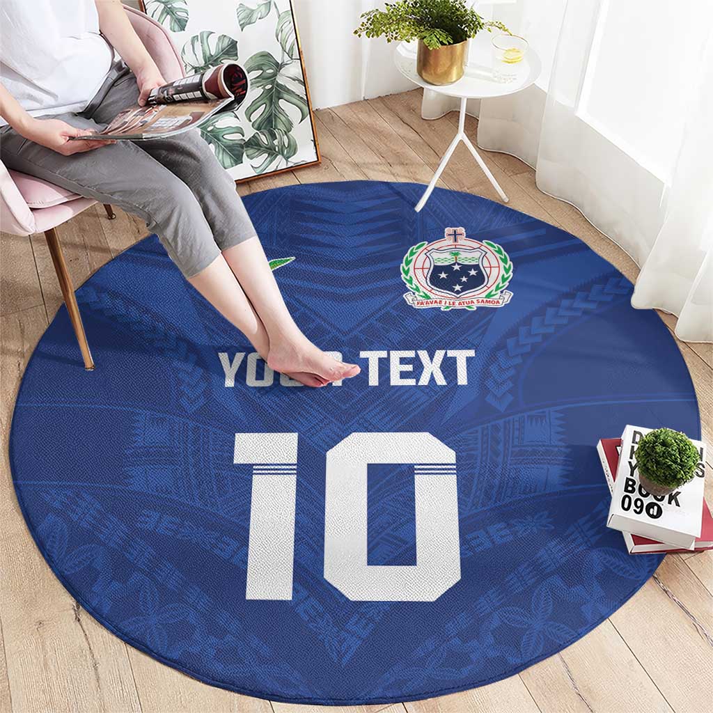 Custom Samoa Rugby Round Carpet Tatau Tribal Motifs Sporty Style - Polynesian Pride