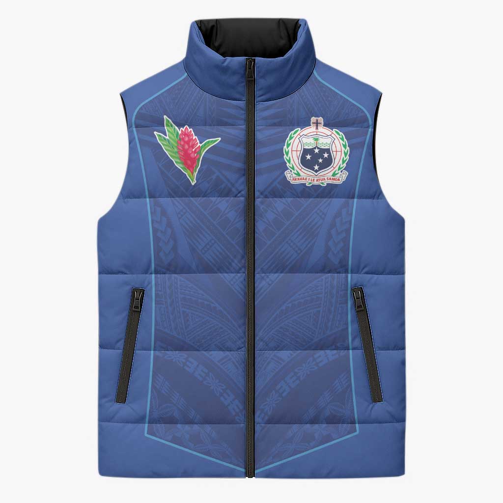 Custom Samoa Rugby Sleeveless Puffer Jacket Tatau Tribal Motifs Sporty Style - Polynesian Pride