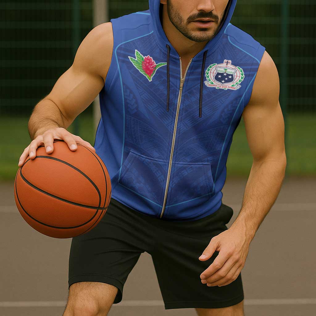 Custom Samoa Rugby Sleeveless Zip Hoodie Tatau Tribal Motifs Sporty Style - Polynesian Pride