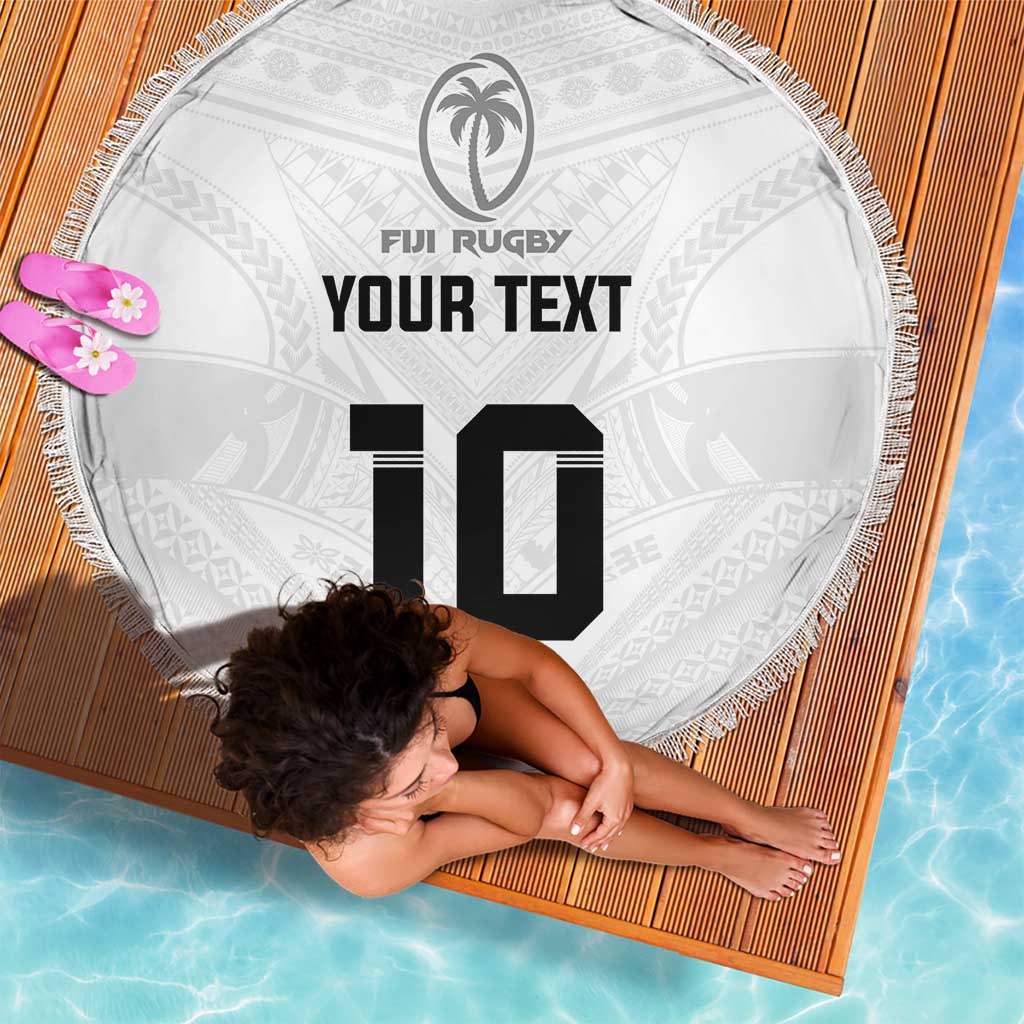 Custom Fiji Rugby Beach Blanket Tapa Tribal Motifs Sporty Style - Polynesian Pride
